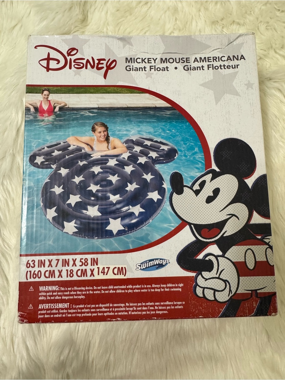New Disney SwimWays Mickey Mouse Americana Giant Inflatable Pool Float 63x58 In